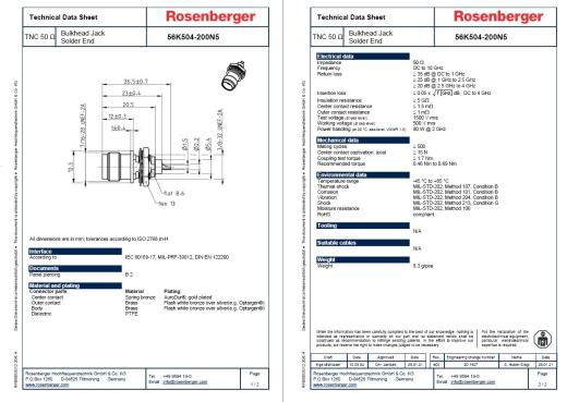 Rosenberger 10 GHz TNC同轴隔板连接器缩略图
